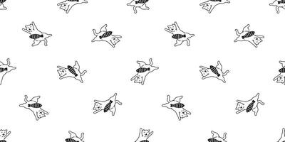 cat seamless pattern kitten fish calico pet repeat background scarf isolated tile wallpaper cartoon animal illustration doodle design vector