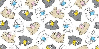 bear seamless pattern polar reading book repeat wallpaper teddy scarf isolated cartoon tile background doodle illustration design vector