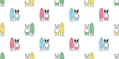 dog seamless pattern french bulldog surfboard beach ocean cartoon summer scarf isolated repeat wallpaper tile background doodle illustration design vector