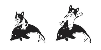perro francés buldog delfín pescado icono tiburón logo ballena símbolo firmar personaje dibujos animados mascota perrito ilustración diseño vector