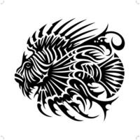 Lionfish in modern tribal tattoo, abstract line art of animals, minimalist contour. vector