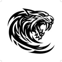 sabretooth in modern tribal tattoo, abstract line art of animals, minimalist contour. vector