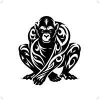 Chimpanzee in modern tribal tattoo, abstract line art of animals, minimalist contour. vector