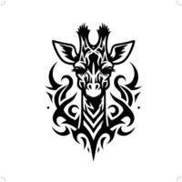 Giraffe in modern tribal tattoo, abstract line art of animals, minimalist contour. vector