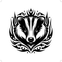 Badger in modern tribal tattoo, abstract line art of animals, minimalist contour. vector