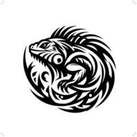 Iguana in modern tribal tattoo, abstract line art of animals, minimalist contour. vector