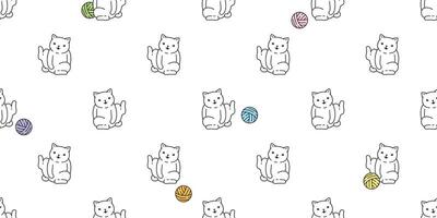 cat seamless pattern kitten calico yarn ball breed pet scarf isolated cartoon animal tile wallpaper repeat background illustration doodle design vector