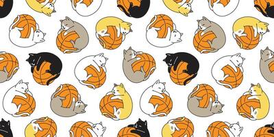 cat seamless pattern basketball kitten calico pet sport scarf isolated repeat background cartoon animal tile wallpaper illustration vector