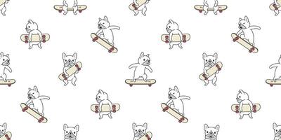 dog seamless pattern french bulldog skateboard surf skate cartoon scarf isolated tile wallpaper repeat background illustration gift wrap paper white design vector