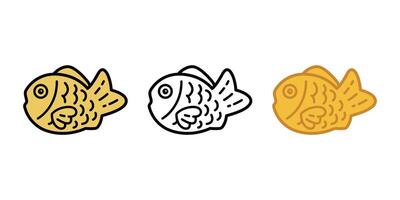 pescado icono taiyaki panadería comida bocadillo salmón atún dibujos animados símbolo ilustración garabatear diseño vector