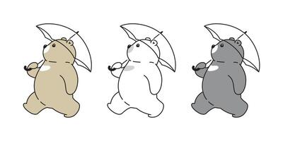Bear polar bear icon umbrella logo teddy cartoon character symbol doodle illustration design vector