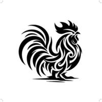 rooster, chicken in modern tribal tattoo, abstract line art of animals, minimalist contour. vector