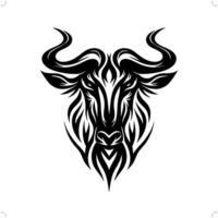 Wildebeest in modern tribal tattoo, abstract line art of animals, minimalist contour. vector