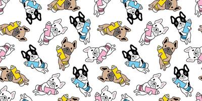 dog seamless pattern french bulldog pencil color pen cartoon repeat wallpaper tile background scarf isolated illustration design vector