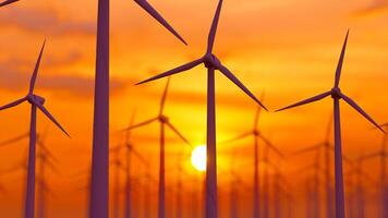 wind-power-plant-in grassland sunset video