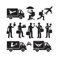 Delivery man silhouette illustration set vector