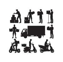 Delivery man silhouette illustration set vector