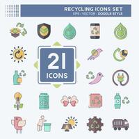 icono conjunto reciclaje. relacionado a educación símbolo. garabatear estilo. sencillo diseño ilustración vector