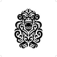 monkey , ape in modern tribal tattoo, abstract line art of animals, minimalist contour. vector