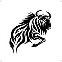 Wildebeest in modern tribal tattoo, abstract line art of animals, minimalist contour. vector