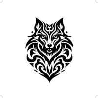 Wolf in modern tribal tattoo, abstract line art of animals, minimalist contour. vector