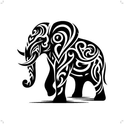 Elephant in modern tribal tattoo, abstract line art of animals, minimalist contour.