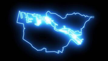 Amsterdam mapa en Países Bajos con brillante neón efecto video