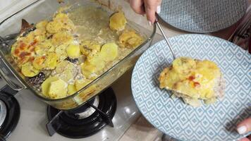 preparando familia cena. arreglando preparado plato sobre platos. video