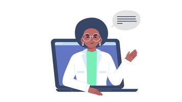 2D doctor talking online on white 4K video