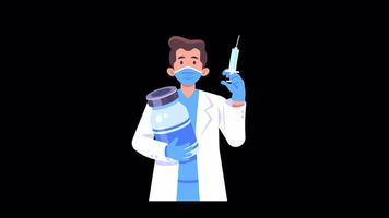 2D doctor holding injection on a transparent alpha channel HD video