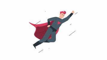 Flat 2D superhero flying animation on a transparent alpha channel HD video