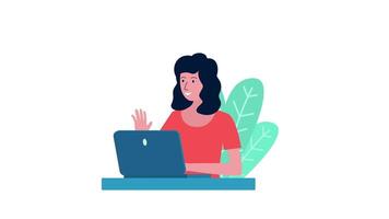 2D cartoon animation of a woman chatting with a client online video