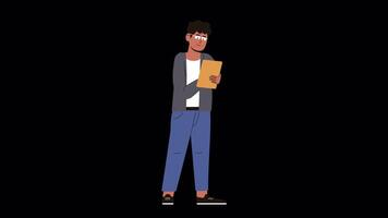 Charakter mit Notizblock Animation 4k auf Alpha video