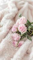 Pink Roses on Fluffy Texture photo