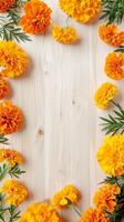 Marigolds On Wooden Tabletop Frame photo