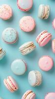 Pastel Macarons With Sprinkles Top View photo