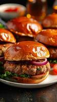 Gourmet Burgers On Wooden Table photo