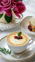 Artful Cappuccino and Dessert Setting photo