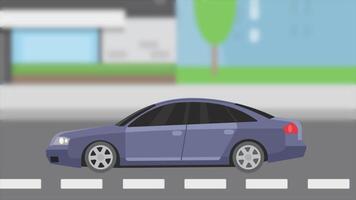 bil körning genom de stad 2d tecknad serie animering video