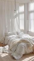 White Bedroom With Sheer Window Curtains photo