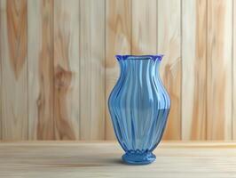 Blue Glass Vase on Wooden Table photo