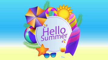 Summer Items Collected Behind The Hello Summer Text 2D Cartoon Animation video