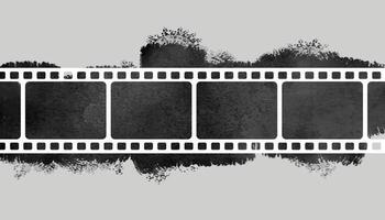 Cinema background. Realistic film strip in perspective. 3D isometric film strip. Design cinema movie festival poster. Template for festival modern cinema with place for text. Film industry concept. vector