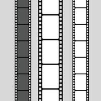 Film strip set. Cinema strip roll 35mm blank slide frame, photo monochrome picture negative vintage media filmstrip, movie design vector