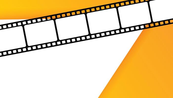 Retro cinema projector Film camera tape with ray of light on yellow background. movie time concept. Recording projector icon or pictogram Old picture roll frame Filmstrip. Cartoon festival