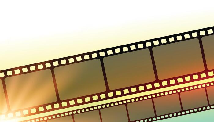 Retro cinema projector Film camera tape with ray of light on yellow background. movie time concept. Recording projector icon or pictogram Old picture roll frame Filmstrip. Cartoon festival