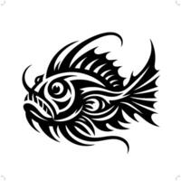 Anglerfish in modern tribal tattoo, abstract line art of animals, minimalist contour. vector