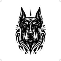 Doberman dog in modern tribal tattoo, abstract line art of animals, minimalist contour. vector