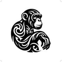 Chimpanzee in modern tribal tattoo, abstract line art of animals, minimalist contour. vector