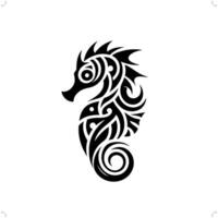 Seahorse in modern tribal tattoo, abstract line art of animals, minimalist contour. vector